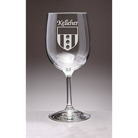 Kelleher Irish Coat of Arms Wine Glasses - Set of 4 (Sand Etched)