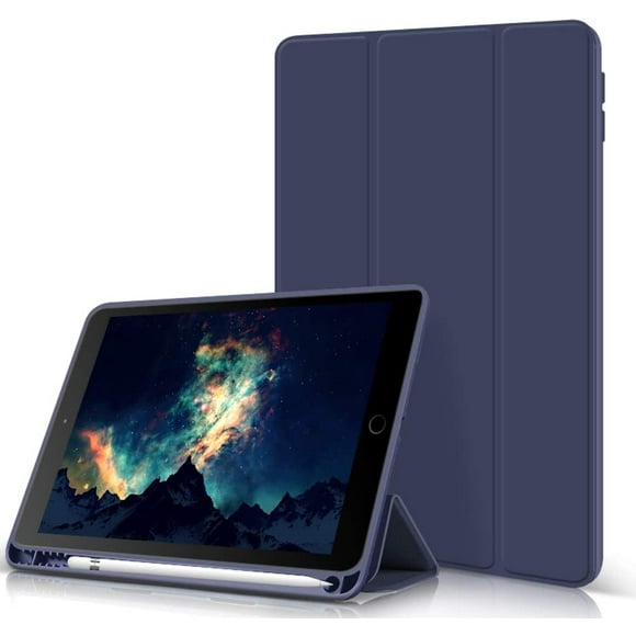 Case for iPad 9th Generation (2021) / 8th Generation (2020) / 7th Generation (2019) 10.2 Inch case with Pencil Holder, Soft TPU Back Cover Smart Auto Sleep/Wake for iPad 10.2 case, Navy