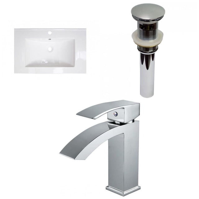 American Imaginations 24.25-in. W 1 Hole Ceramic Top Set In White Color - Overflow Drain Incl. AI-29586
