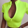thumbnail image 2 of Cyber_Monday Deals USSUMA up to 60% off Gifts Women Summer Zipper Short Sleeve Sexy Short Blouse Shirt Coupon Centre Green L, 2 of 2
