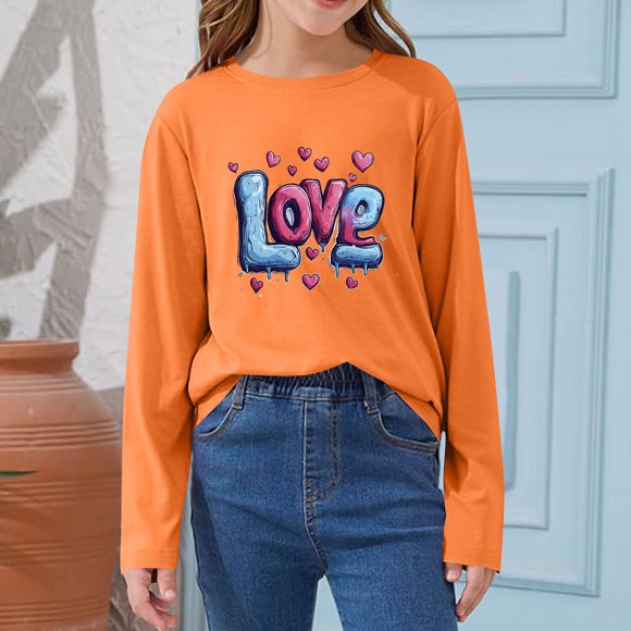 Blusas y camisas de manga larga con cuello redondo CUHK Top estampado de cuello redondo para primavera y verano Jersey informal Camisa básica de manga larga para niños y niñas Blusa de poliéster para