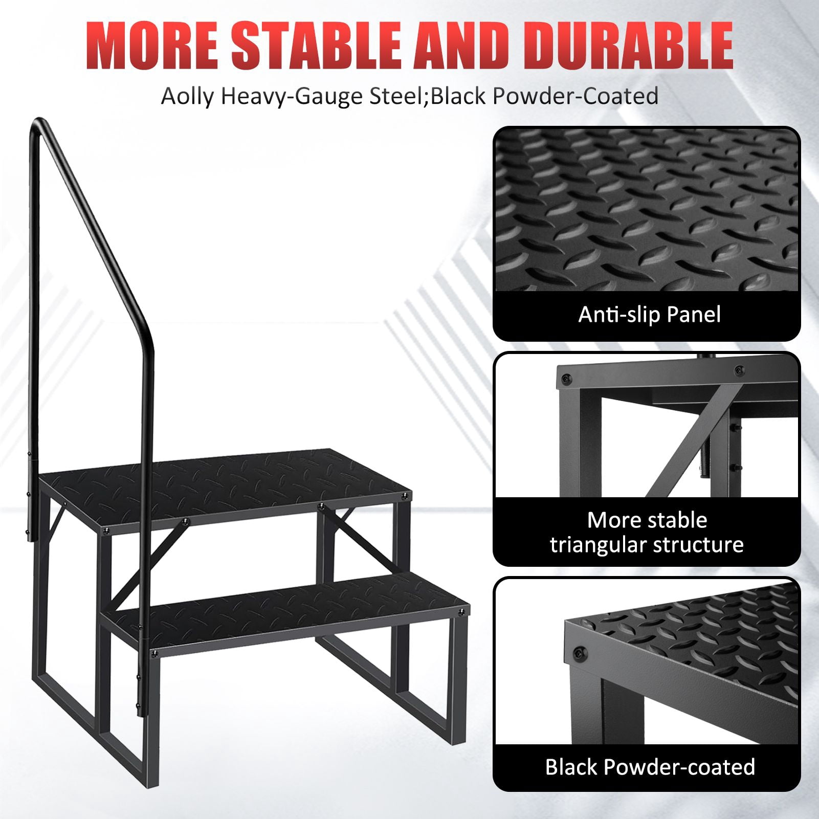 Hot Tub Steps Outdoor, RV Steps with Handrail, Portable RV Stairs 2/3/4/5 Step, Heavy Duty Truck Camper Steps Ladders for Travel Trailers, 5th Wheel, Motor Home, Spa, and Porch