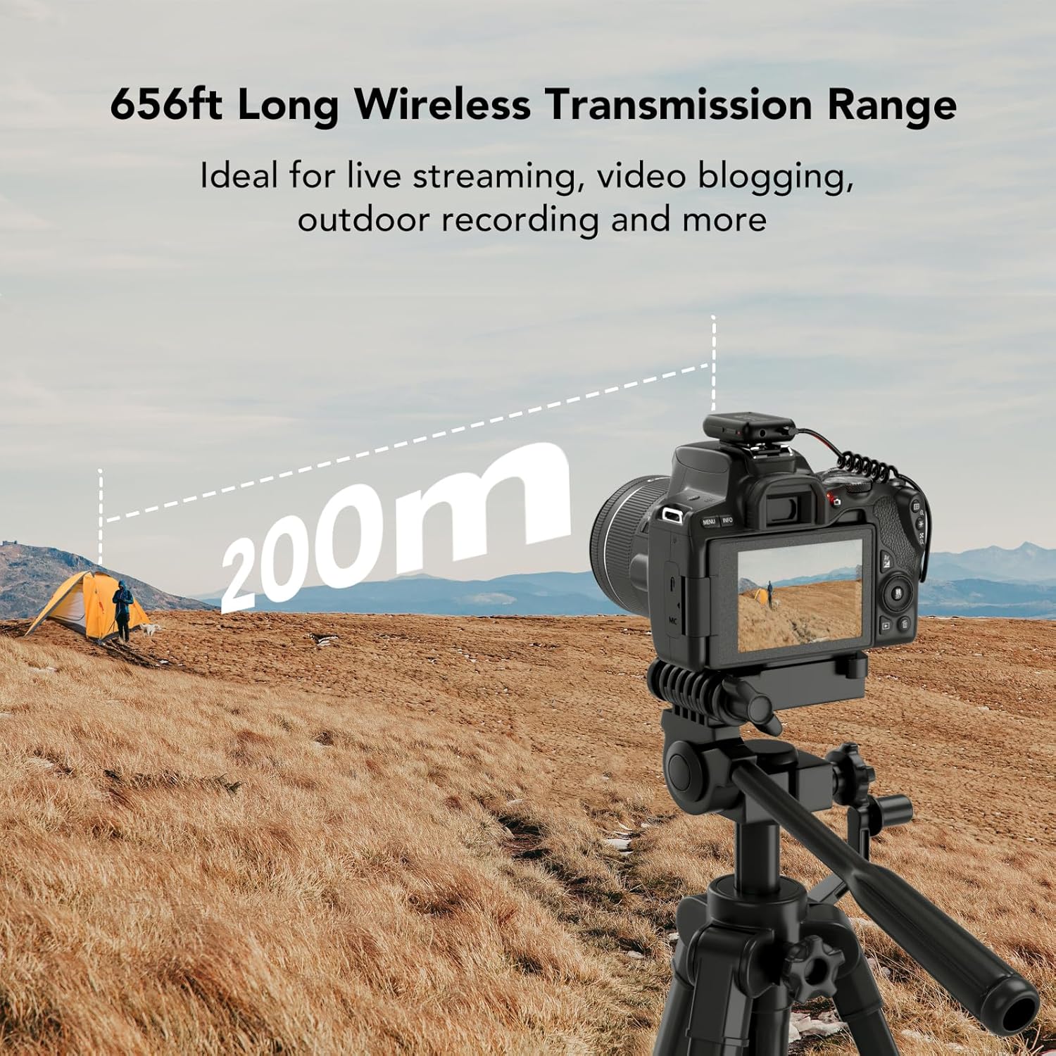 NearStream AWM20D Wireless Lavalier Microphone with Noise Cancellation, HD LCD Display,200m Transmission,7H Battery Life, Compact&Light Lapel Mic for Cameras/Smartphones/PC Vlogging/Live Streaming