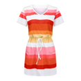 thumbnail image 4 of QUYUON Women Summer Casual Striped Dress Tie Waisted V-Neck Short Sleeve Bodycon T Shirt Short Mini Dress with Pockets Night Out Club Dress Beach Sundresses Pencil Dresses, Orange S, 4 of 5