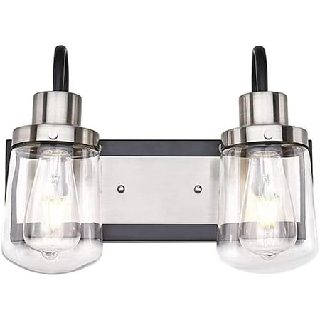 Yaohong Modern Bathroom Vanity Light Black Lighting With Satin Nickel 2 Bulb Indoor Wall Lamp Farmhouse Fixture Clear Glass Shades Canada Yaohong Modern Bathroom Vanity Light, 2 Bulb Light Fixture