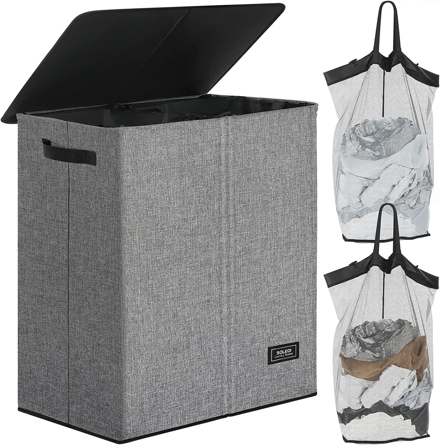 Soledi Double Laundry Hamper with Wheels & lid, 145L Rolling Laundry