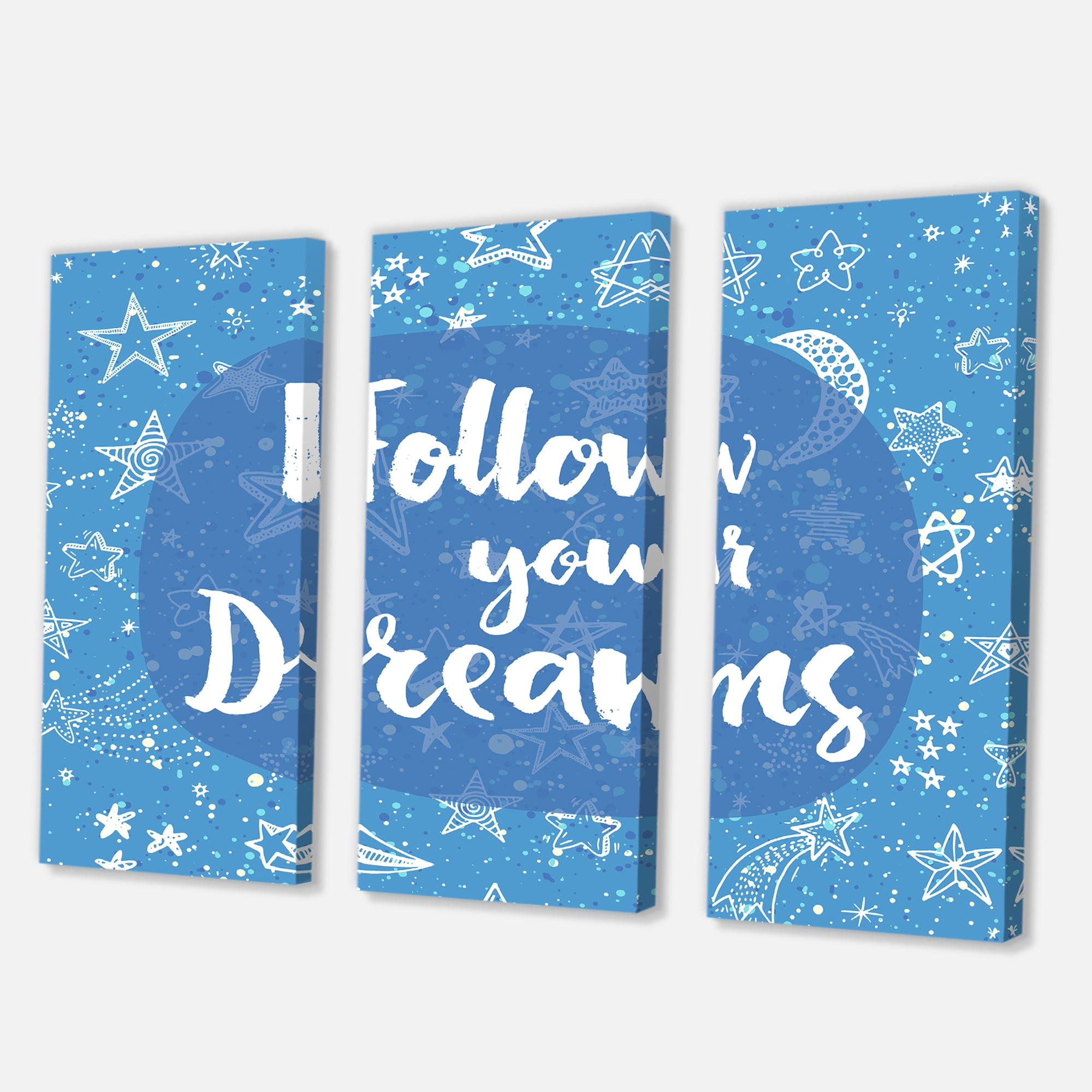 Designart ' Follow Your Dreams On Blue II ' Modern Canvas Wall Art Print