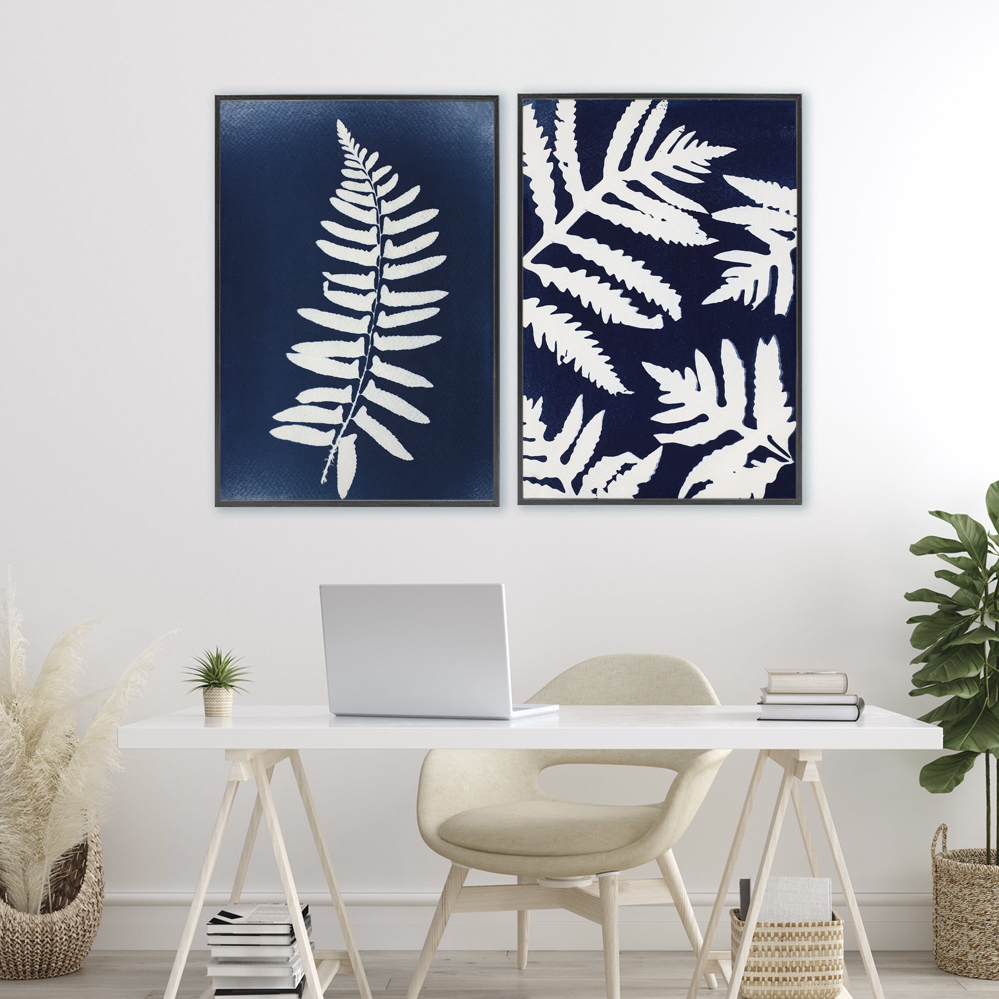 Stupell Industries Fern Leaves on Indigo 2 Piece Black Framed Giclee Art Set, design by Lynn Byrd