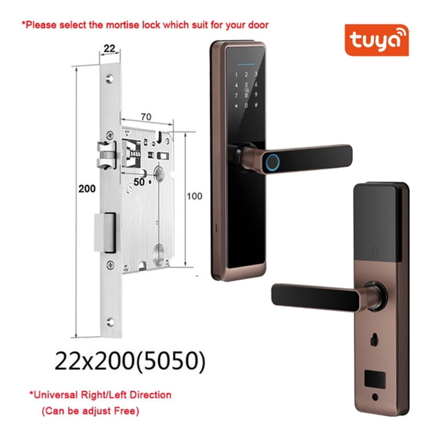 Door Lock, Biometric Fingerprint Door Lock DB20 Black Smart Lock Tuya App Remote Unlocking Keyless Lock Electronic Door Lock ,Easy to Install