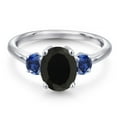 thumbnail image 3 of Gem Stone King 925 Sterling Silver Black Onyx and Blue Created Sapphire Engagement Ring for Women | 2.50 Cttw | Oval 9X7MM | Gemstone December Birthstone | Size 6, 3 of 6