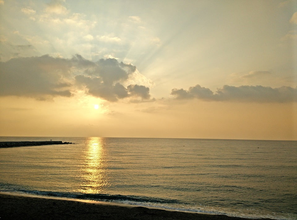 Mediterranean Beach Sky Water Sea Morning Sunrise 12 Inch By 18 Inch 