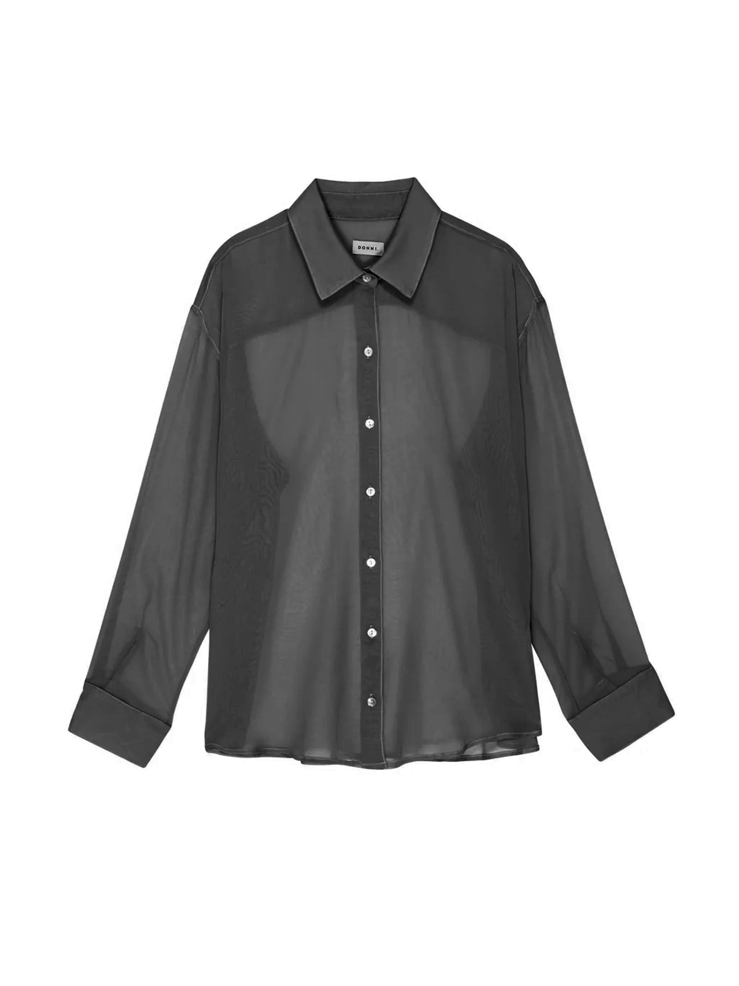 wybzd Women Sheer Mesh See Through Lapel Button Down Shirt Long Sleeve  Spring Autumn Blouse Tops Black XL 