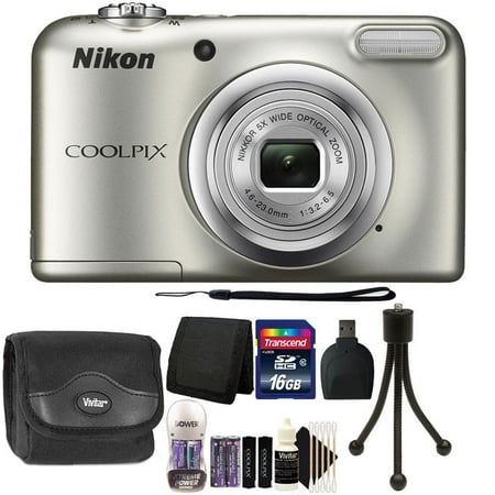 Nikon COOLPIX A10 16.1 MP Compact Digital Camera Silver + 16GB Starter (The Best Compact Camera For Low Light)