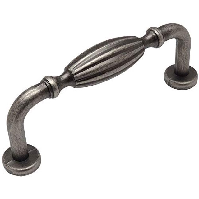10 Pack - Cosmas 7119WN Weathered Nickel Country Style Cabinet Hardware Ribbed Handle Pull - 3" Inch (76mm) Hole Centers