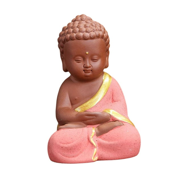 Adorable estatua de Buda meditando, escultura de cerámica tallada a mano, estatua de Buda sentado para mesa, sala de té, decoración coleccionable Rojo Sunnimix Pequeña estatua de Buda