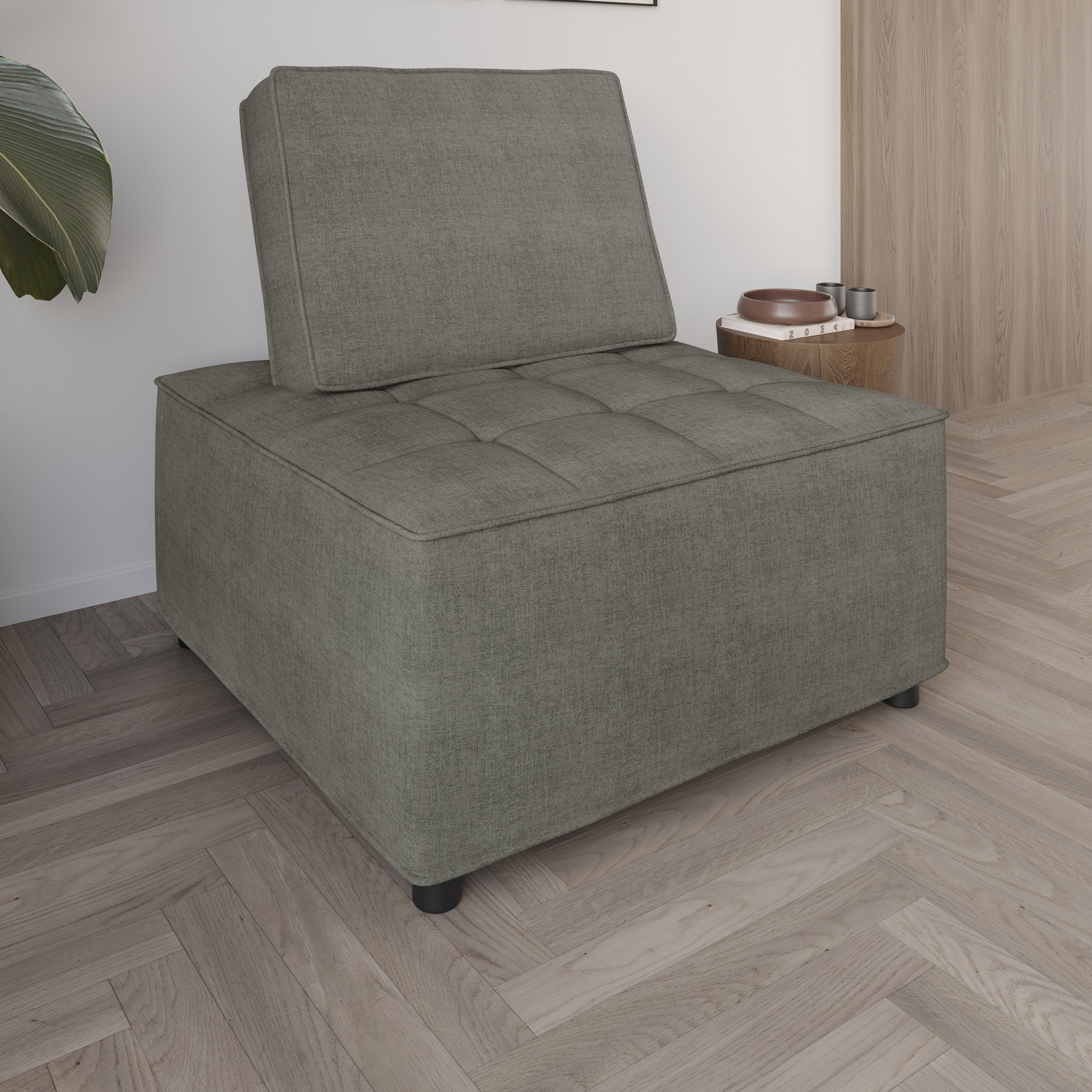Home Design Lancy Linen Tufted Square Accent Chair for Living Room, Bedroom, and Office, Gray