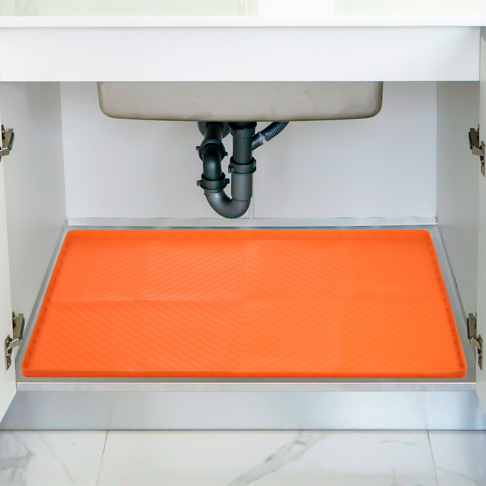 Under Sink Mat - 37x22 Inch Silicone Cabinet Liner, Waterproof Drip Tray With Raised Edges For Kitchen & Bathroom