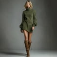 thumbnail image 4 of Women's Fashion Long Sleeve,Women's High-neck Suede Short Dress, Solid Color Long-sleeve Dress For Fall And Winter Army Green, 4 of 5