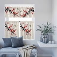 thumbnail image 6 of Kitchen Window Curtains Valance and Tier Set, Chinoiserie Bird Red Flower on Linen Rod Pocket Tier Curtain Valance Set, Asian Scenic Spring Art Light Filtering Cafe Curtains for Bedroom Living Room, 6 of 9