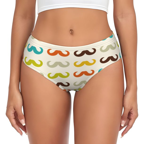 Balery Colorful Mustache Ropa Interior de Algodón para Mujer con Dibujo – Braguitas Cómodas y Elásticas, Estilo Clásico-3X-Large