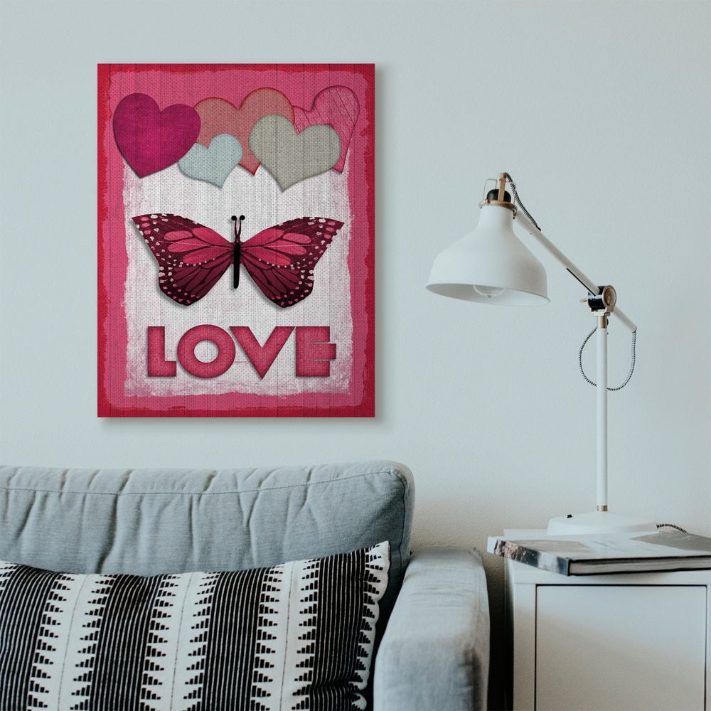 Stupell Industries Butterfly Love Heart Pink Design Canvas Wall Art by Kimberly Allen