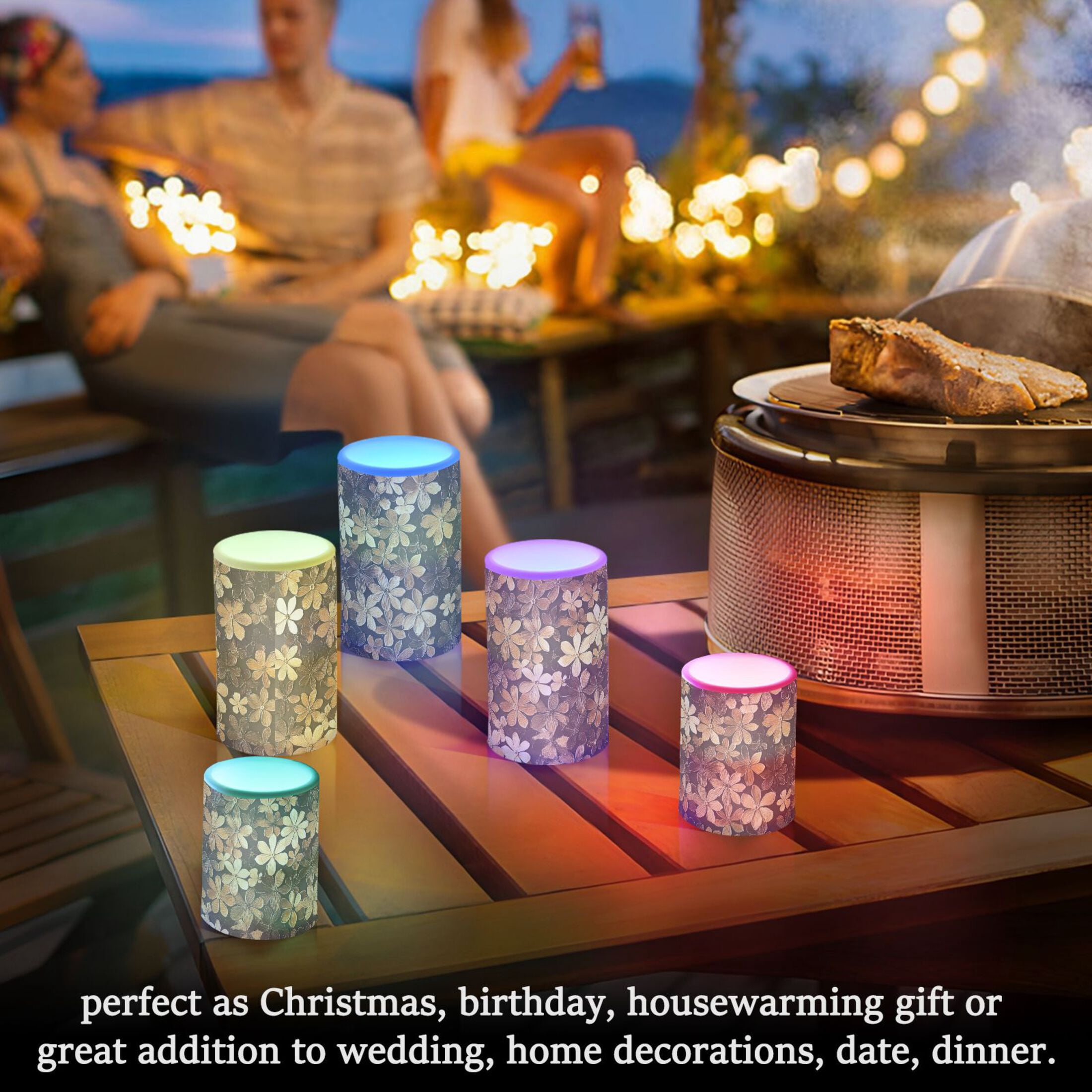 Brown Beauty Flowers Flickering Flameless Candles Battery Operated with Remote Timer LED Pillar Candles Set of 2