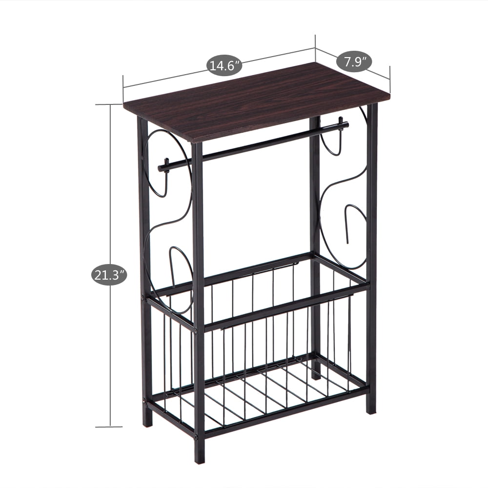 Ktaxon Modern Side Table, End Telephone Table with 2-Tier Mesh Shelves, Sofaside Table for Office Hallway or Living Room, Wood Look Accent Furniture with Metal Frame