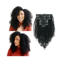 100% Remy Human Hair Double Wefts Kinky Curly 3C Clip in Hair Extensions 12 Inches Natural Black Color 1B# 120g 7pc/set for African Americans