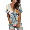 thumbnail image 2 of Wycnly Womens Blouses and Tops Dressy Plus Size Classic Breathable Loose Fit Tunic Tshirts Summer Floral Print V-Neck Short Sleeve Cute Tees Tops Navy XXL, 2 of 5