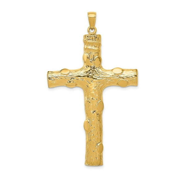 14k Yellow Gold Polished Large Textured Religious Faith Cross Pendant Necklace 58.5x34mm Wide Pendant for Women