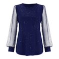 thumbnail image 5 of Yigetop Sequin Tops for Women Women's Long Sleeved Loose Round Neck Casual Loose T Shirt Top Sparkly Tops for Women Blue M, 5 of 9