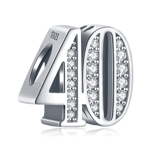 NINGAN Sparkling S925 Clear Pave Number 40 Bead Charm for Women Moment Charm Bracelet