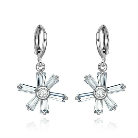 Abstract Snowflake Magical Lucky Charms Unique White Sparkling Crystals Silver-Tone Fashionable Earrings