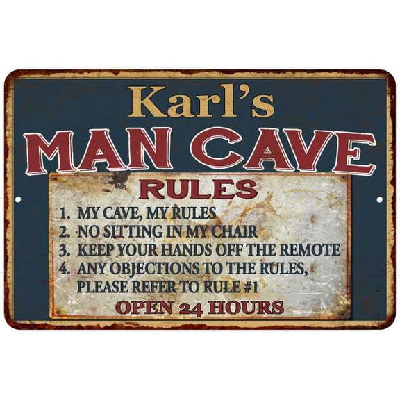 Karl's Man Cave Rules Chic Rustic Green Sign Home 8 x 12 High Gloss Metal 208120049108