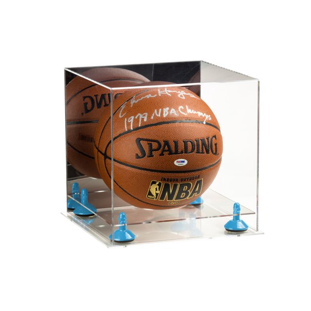 Deluxe Acrylic Full Size Basketball Display Case with Mirror, Blue Risers and Clear Base (A001