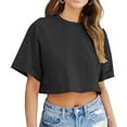 thumbnail image 2 of SHTXOZHI Womens Summer Crop Tops Short Sleeve Crewneck T-Shirts Solid Color Summer Tees, 2 of 6