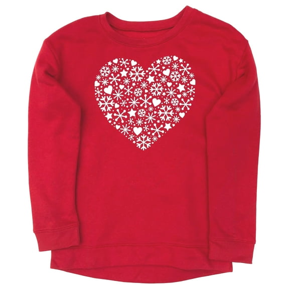 Girls Red & Silver Snowflake Heart Star Christmas Holiday Sweatshirt Top 6X
