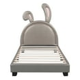 thumbnail image 4 of Twin Size Upholstered Leather Platform Bed with Rabbit Ornament, Gray, 4 of 9