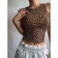 thumbnail image 5 of Women Leopard Print Crop Tank Top Sleeveless Slim Crew Neck Shirts Casual Cheetah Going Out Top Dark Brown S, 5 of 9
