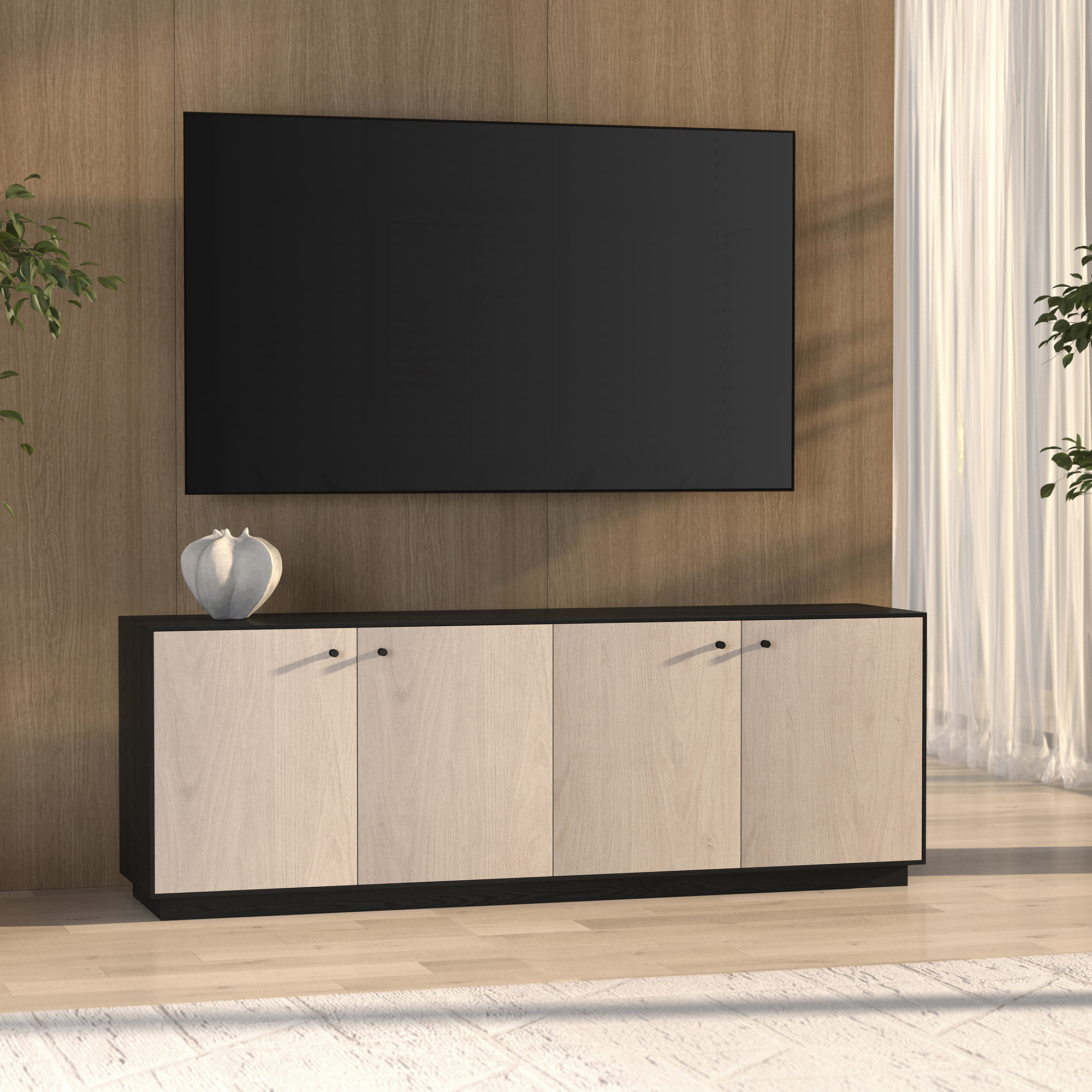 Lillian Rectangular TV Stand for TV's up to 75" in Black Grain/Alder White
