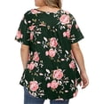 thumbnail image 3 of Camisa de mujer Camiseta de manga corta con estampado floral Blusa con cuello en V, Verde militar, 4XL tholdsy AP002466-47, 3 of 4