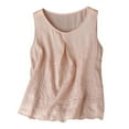 thumbnail image 2 of ITSAME Women's Tank Tops, Loose Pleated Cotton Linen Crew Neck Summer 2025 Casual Blouse Pink 2XL, 2 of 5