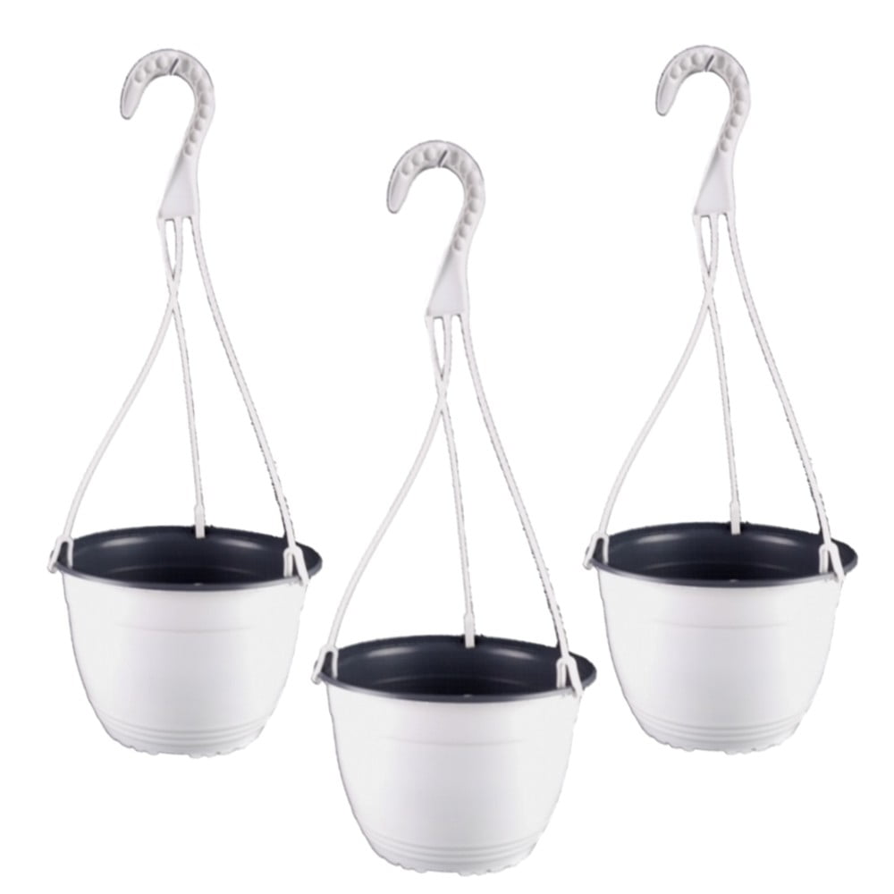 8.25 Inch TEKU Plastic Hanging Basket White/Gray (3 Pack)