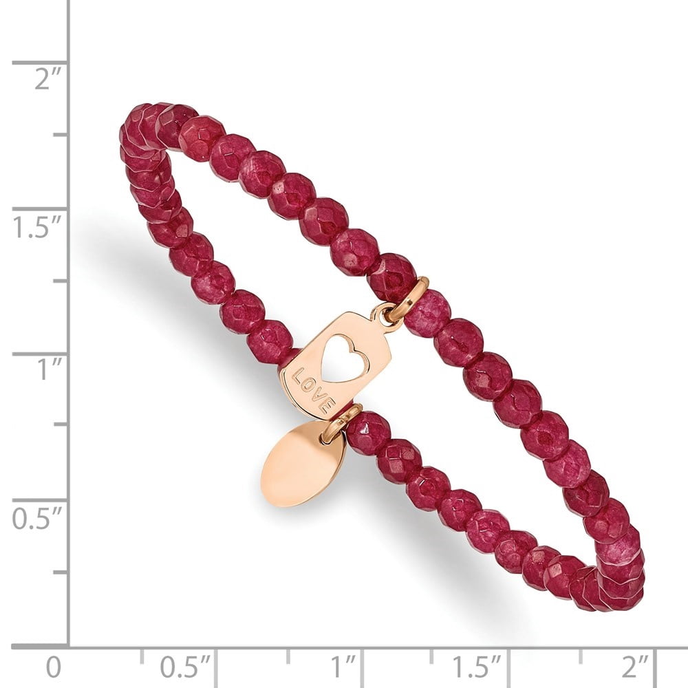 Auriga Mother's Day Gift Stainless Steel Rose IP-plated LOVE 4mm Red Jade Beaded Stretch Bracelet for Women
