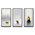 thumbnail image 3 of Designart "Foggy Lake Yellow Boat III" Coastal Boat Framed Wall Art Set Of 3 - Yellow Boat Frame Gallery Wall Set For Home Decor, 3 of 7