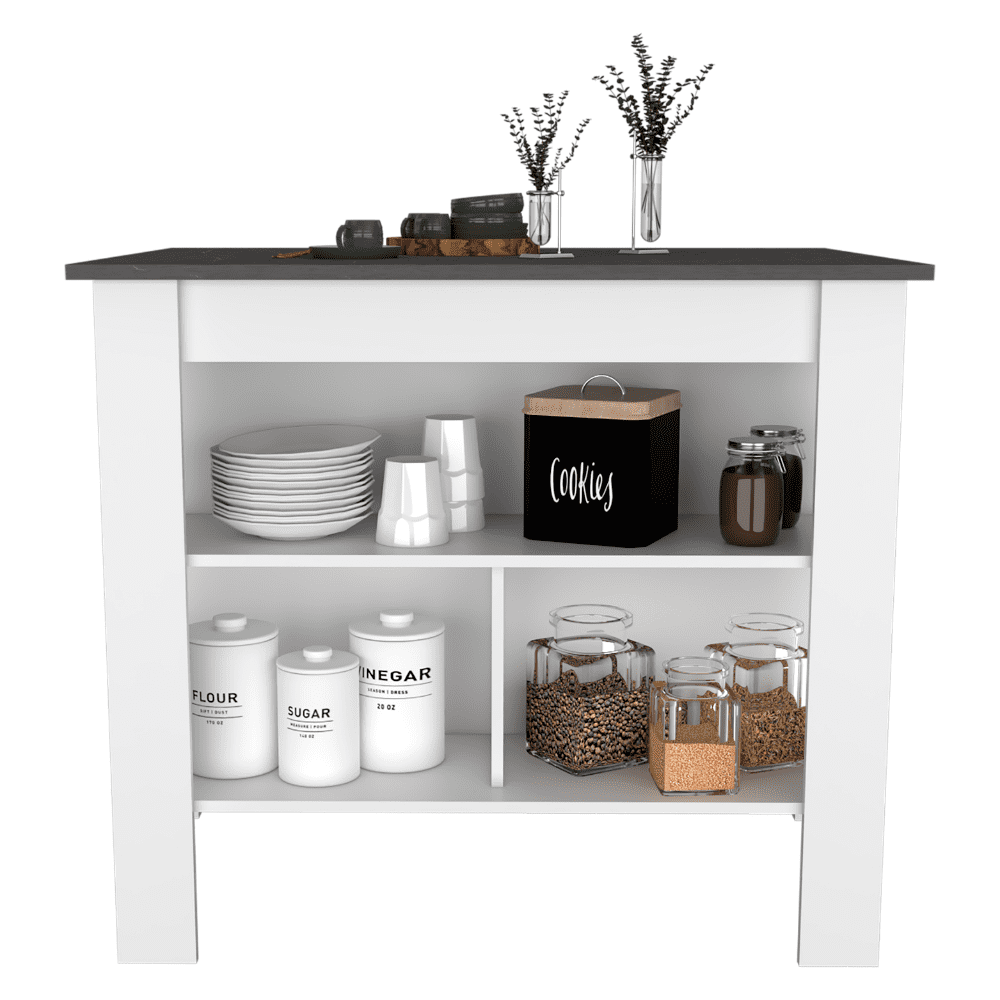 We Have Furniture Kitchen Island Dozza, Three Shelves, White / Onyx Finish