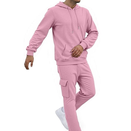 PMVFHDE Men s Casual Solid Color Suit Set Comfortable Relaxed Fit for Daily Wear and Outdoor Activities in Spring Autumn Winter Seasons Pink,XXXL
