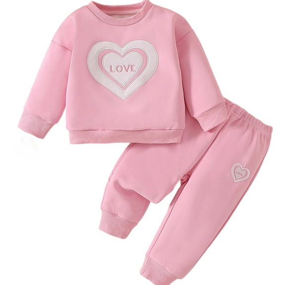 Vividxx Girls Clothes Outfits Baby Girl Clothes Set Pullover Sports Pants Sets Fashionable Casual Heart Pattern Soft And Comfortable Sports Pants Sets 9-12 Months
