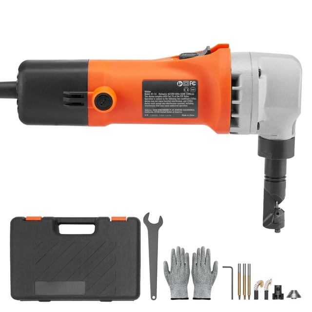 KFFKFF Metal Shear, 550W Robust 2200 RPM Rapid Speed, Electric Nibbler with 360 Degree Swivel Capability, Versatile in Cutting Straight, Curved and Circular Patterns on Stainless Steel, Aluminum