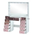 thumbnail image 3 of Oufan 41.7" Makeup Vanity with Cushioned Stool, Accent Dressing Table with Visual Glass Top & 11 Pink Finish Drawers for Bedroom, Pink, 3 of 11